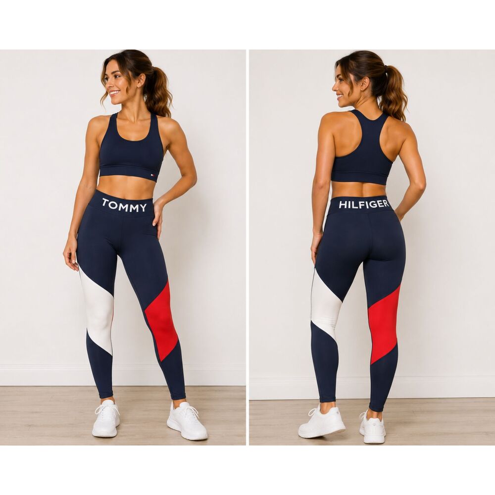 Tommy Hilfiger Sport Women’s Colorblock High Rise Leggings Red Navy Small
